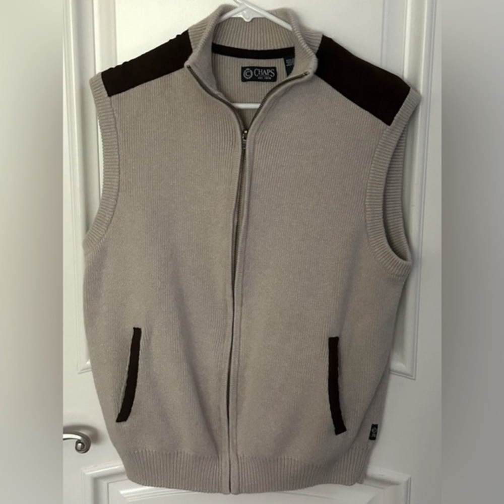 Chaps Full-Zip Sweater Vest with Microsuede Trim